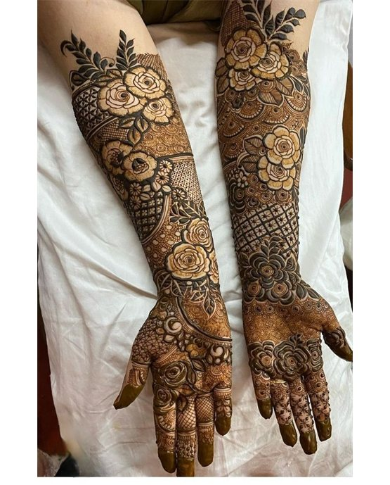 Sleek Orchid With Fusion Along Modern Full Hand Mehndi Design